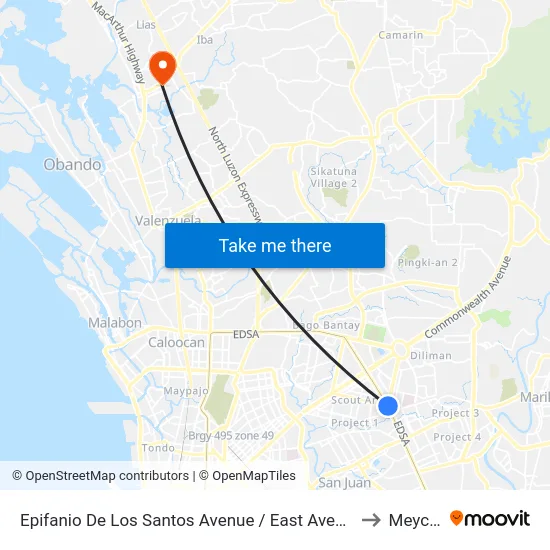 Epifanio De Los Santos Avenue / East Avenue Intersection, Quezon City, Manila to Meycauayan map