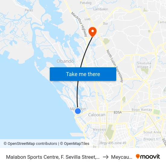 Malabon Sports Centre, F. Sevilla Street, Malabon City to Meycauayan map