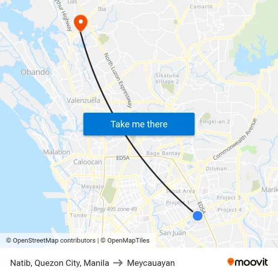 Natib, Quezon City, Manila to Meycauayan map