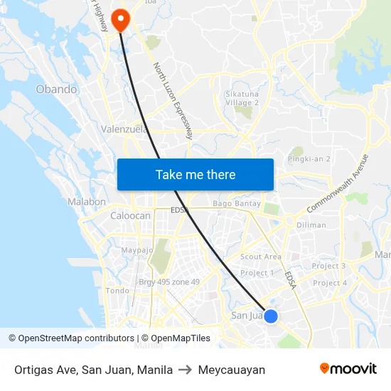 Ortigas Ave, San Juan, Manila to Meycauayan map