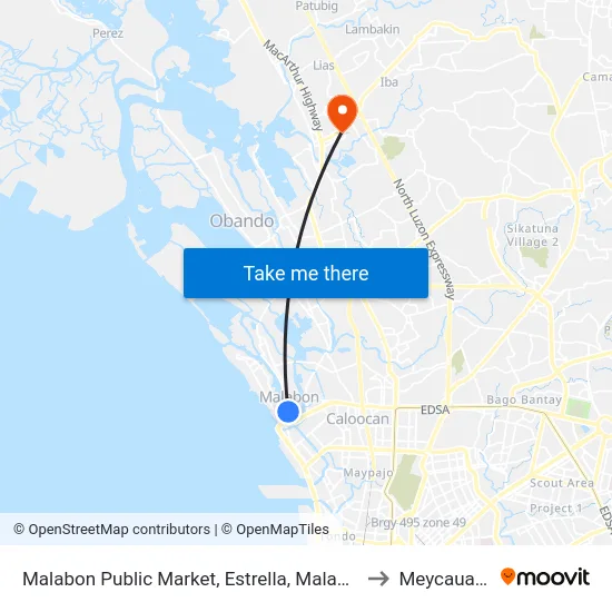 Malabon Public Market, Estrella, Malabon City to Meycauayan map