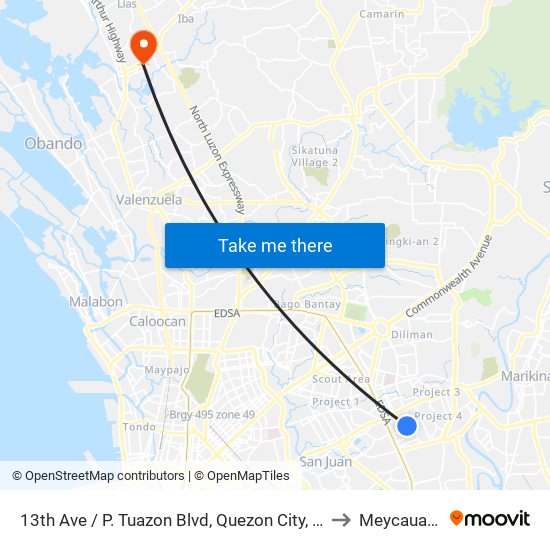 13th Ave / P. Tuazon Blvd, Quezon City, Manila to Meycauayan map