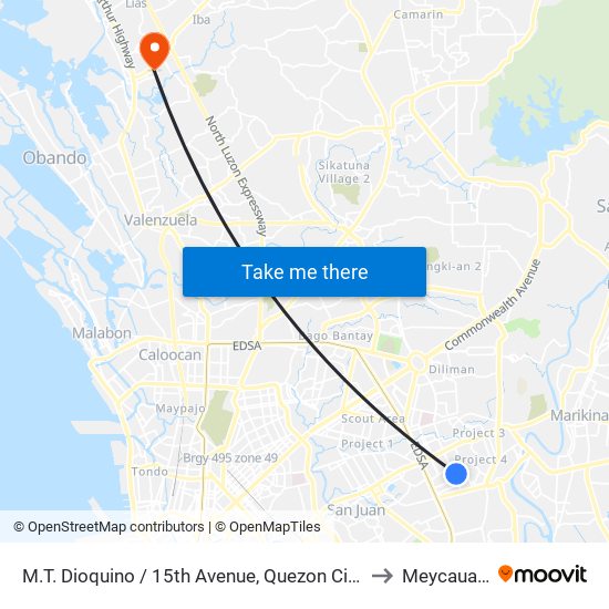 M.T. Dioquino / 15th Avenue, Quezon City, Manila to Meycauayan map