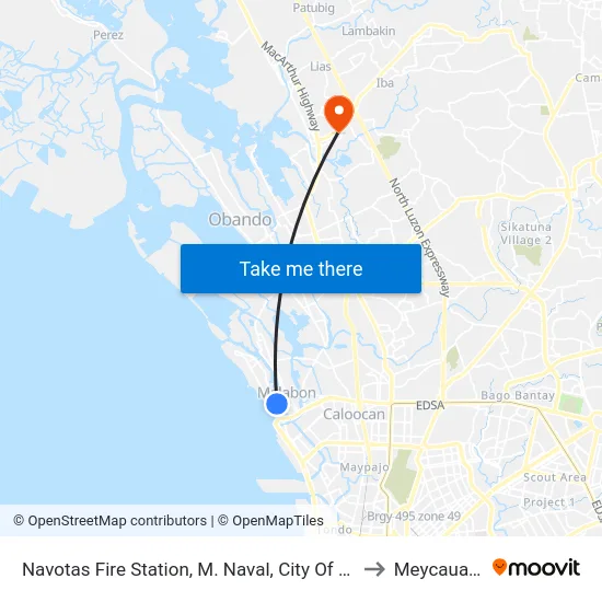Navotas Fire Station, M. Naval, City Of Navotas to Meycauayan map