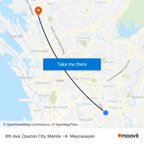 8th Ave, Quezon City, Manila to Meycauayan map