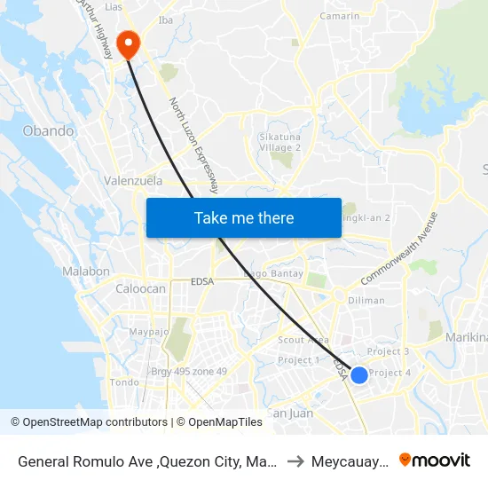 General Romulo Ave ,Quezon City, Manila to Meycauayan map