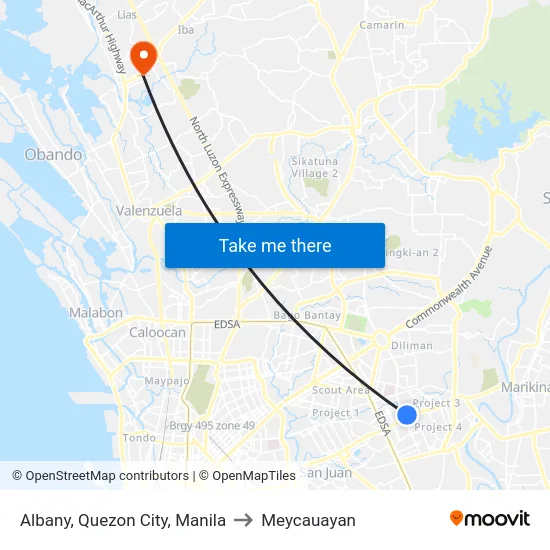 Albany, Quezon City, Manila to Meycauayan map