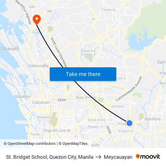 St. Bridget School, Quezon City, Manila to Meycauayan map