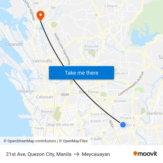 21st Ave, Quezon City, Manila to Meycauayan map