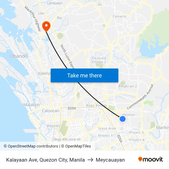 Kalayaan Ave, Quezon City, Manila to Meycauayan map