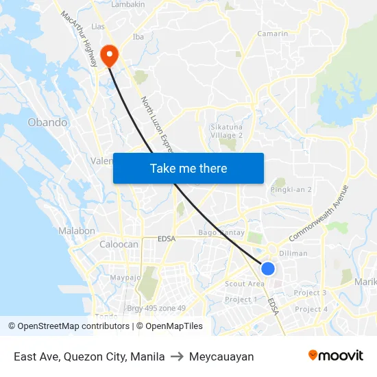 East Ave, Quezon City, Manila to Meycauayan map