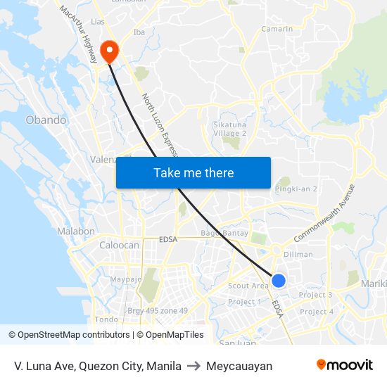 V. Luna Ave, Quezon City, Manila to Meycauayan map