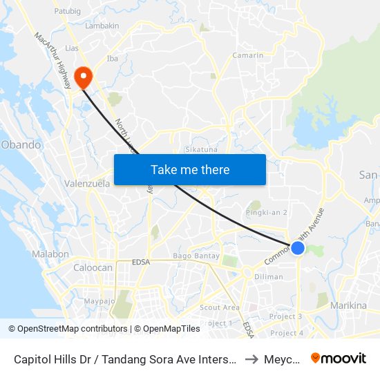 Capitol Hills Dr / Tandang Sora Ave Intersection, Quezon City, Manila to Meycauayan map