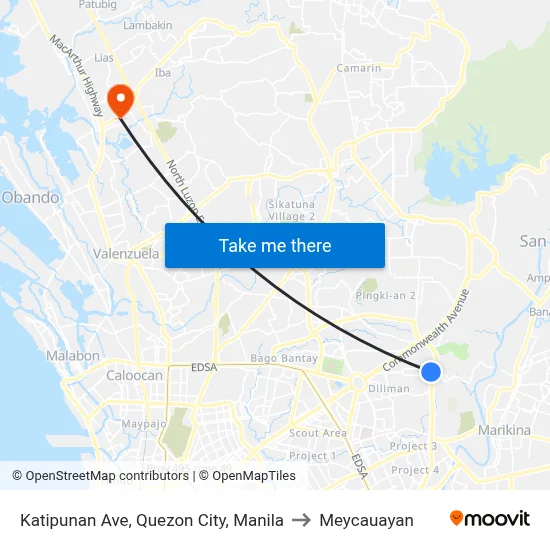 Katipunan Ave, Quezon City, Manila to Meycauayan map