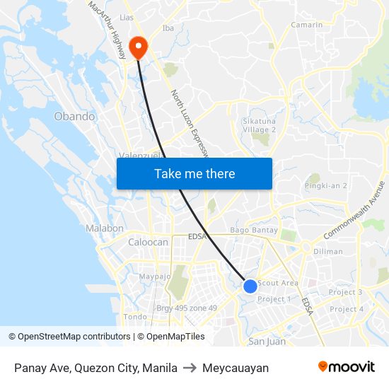 Panay Ave, Quezon City, Manila to Meycauayan map