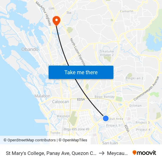 St Mary's College, Panay Ave, Quezon City, Manila to Meycauayan map