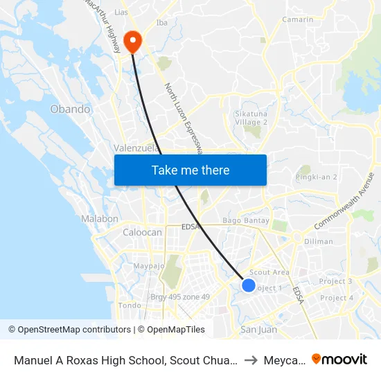 Manuel A Roxas High School, Scout Chuatoco, Quezon City, Manila to Meycauayan map