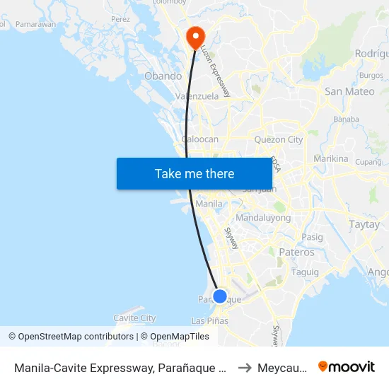 Manila-Cavite Expressway, Parañaque City, Manila to Meycauayan map