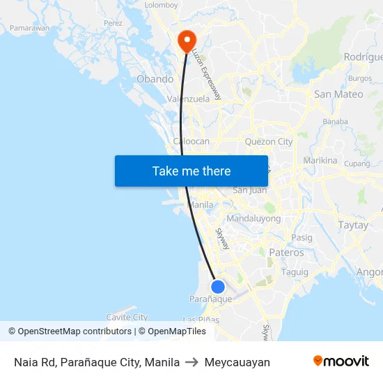 Naia Rd, Parañaque City, Manila to Meycauayan map