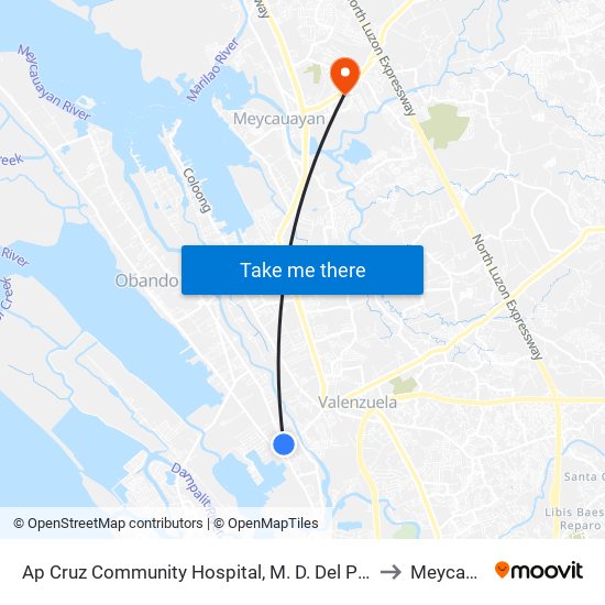 Ap Cruz Community Hospital, M. D. Del Pilar, Malabon City to Meycauayan map