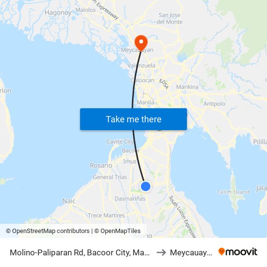 Molino-Paliparan Rd, Bacoor City, Manila to Meycauayan map