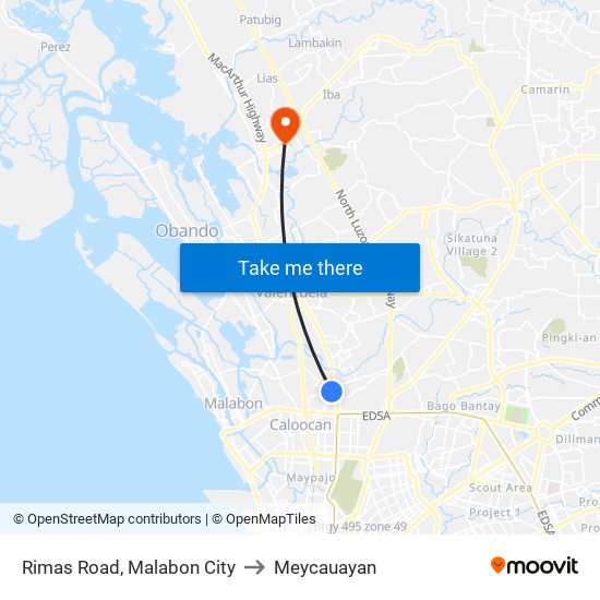 Rimas Road, Malabon City to Meycauayan map