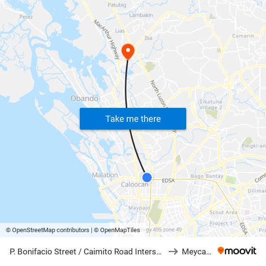 P. Bonifacio Street / Caimito Road Intersection,  Malabon City to Meycauayan map
