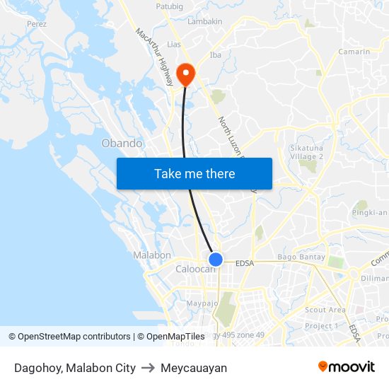 Dagohoy, Malabon City to Meycauayan map