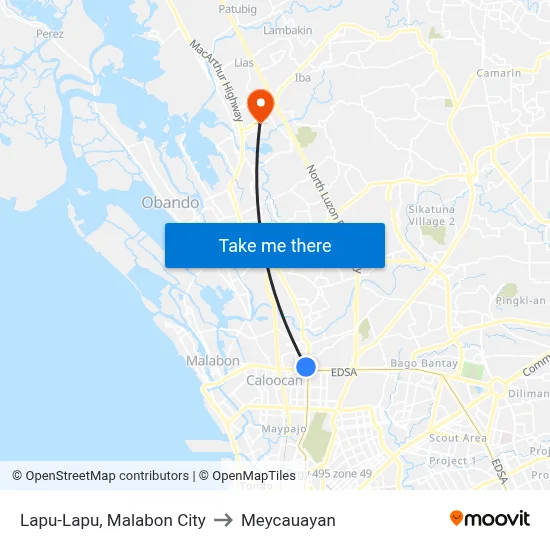 Lapu-Lapu, Malabon City to Meycauayan map