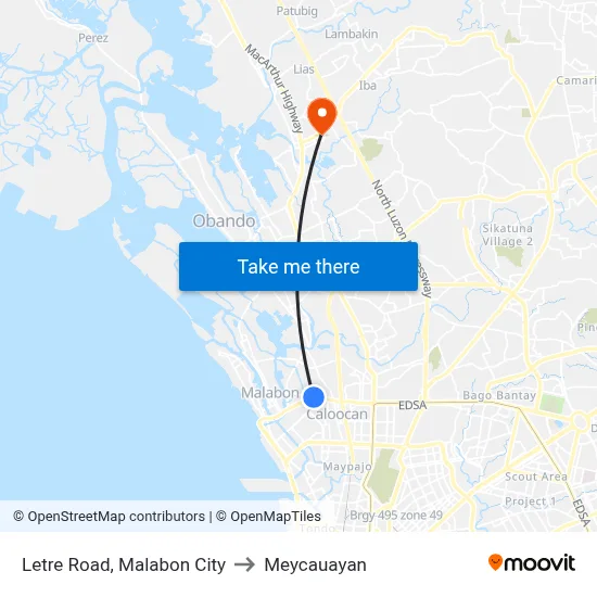 Letre Road, Malabon City to Meycauayan map