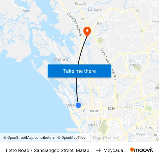Letre Road / Sanciangco Street, Malabon City to Meycauayan map