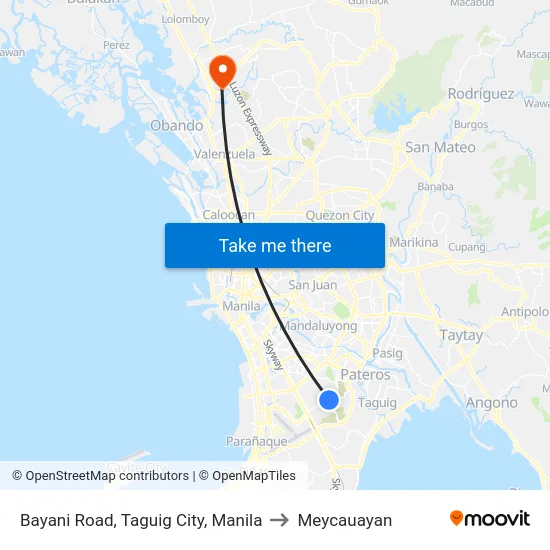 Bayani Road, Taguig City, Manila to Meycauayan map