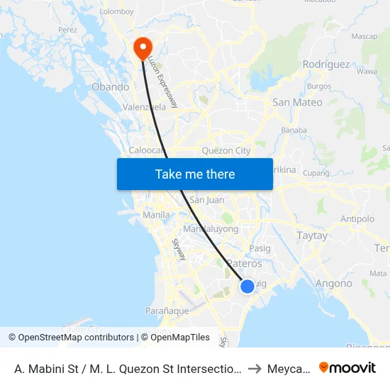 A. Mabini St / M. L. Quezon St Intersection, Taguig City, Manila to Meycauayan map