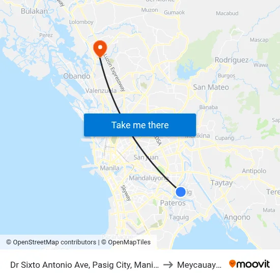 Dr Sixto Antonio Ave, Pasig City, Manila to Meycauayan map