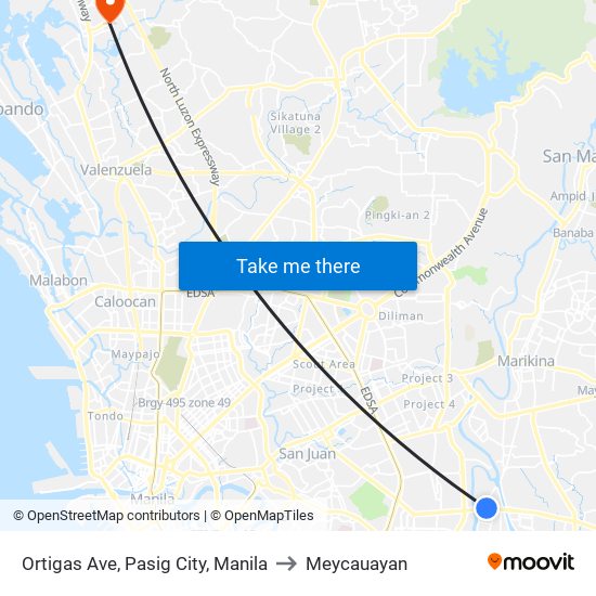 Ortigas Ave, Pasig City, Manila to Meycauayan map
