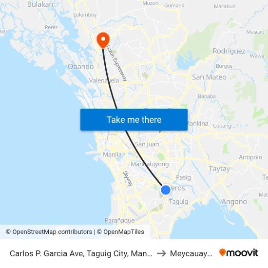 Carlos P. Garcia Ave, Taguig City, Manila to Meycauayan map