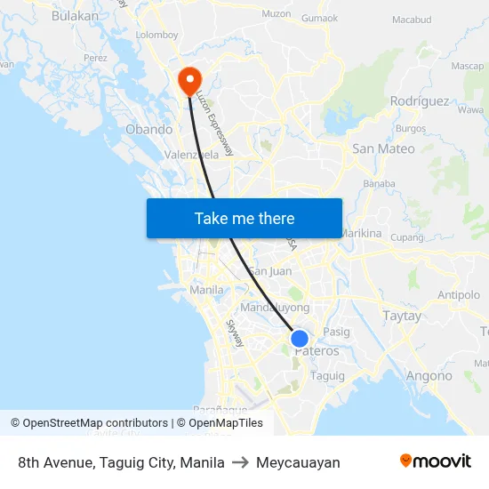 8th Avenue, Taguig City, Manila to Meycauayan map