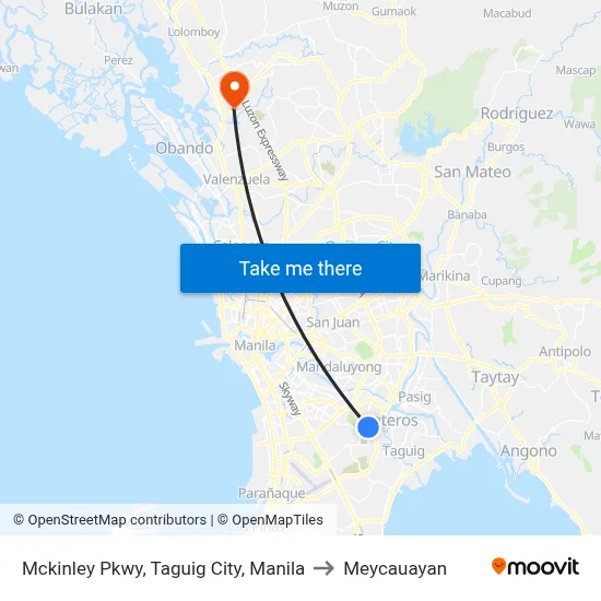 Mckinley Pkwy, Taguig City, Manila to Meycauayan map
