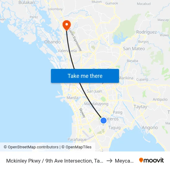 Mckinley Pkwy / 9th Ave Intersection, Taguig City, Manila to Meycauayan map