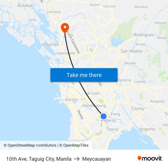 10th Ave, Taguig City, Manila to Meycauayan map