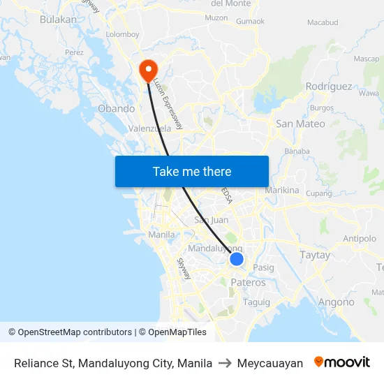 Reliance St, Mandaluyong City, Manila to Meycauayan map