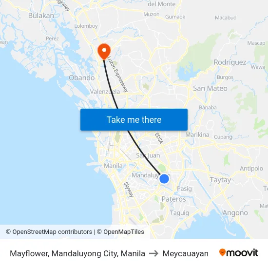 Mayflower, Mandaluyong City, Manila to Meycauayan map
