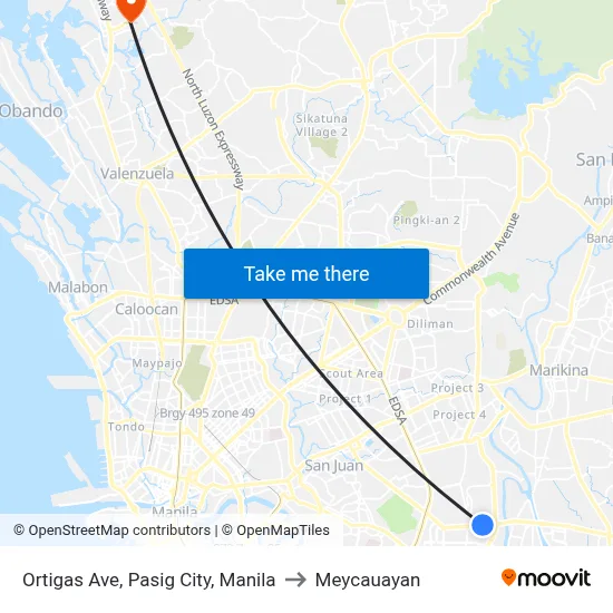 Ortigas Ave, Pasig City, Manila to Meycauayan map