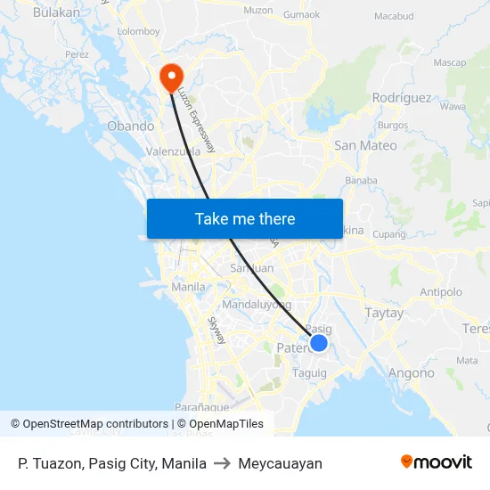 P. Tuazon, Pasig City, Manila to Meycauayan map