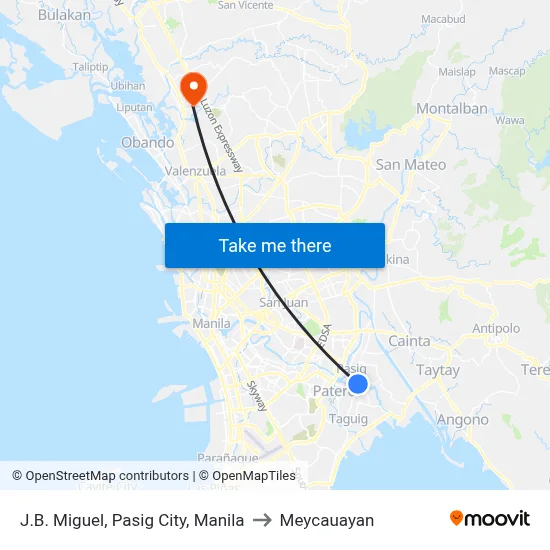 J.B. Miguel, Pasig City, Manila to Meycauayan map