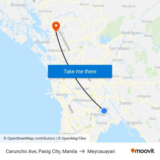 Caruncho Ave, Pasig City, Manila to Meycauayan map