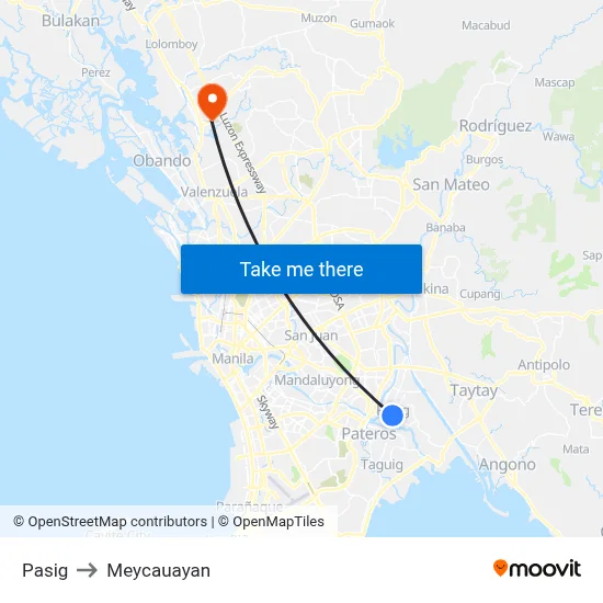 Pasig to Meycauayan map