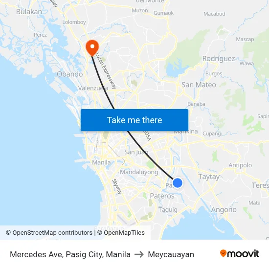 Mercedes Ave, Pasig City, Manila to Meycauayan map