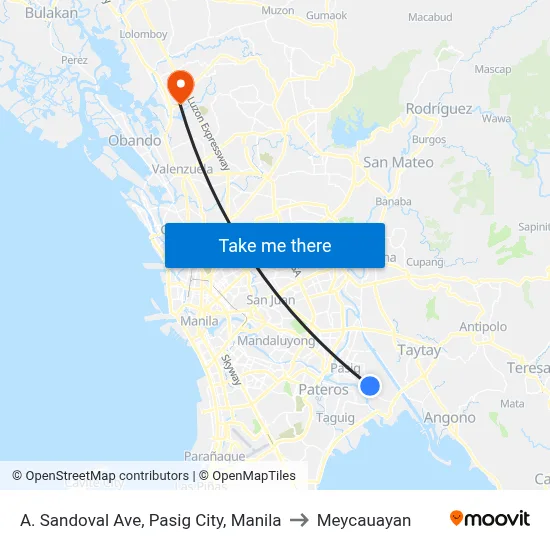 A. Sandoval Ave, Pasig City, Manila to Meycauayan map