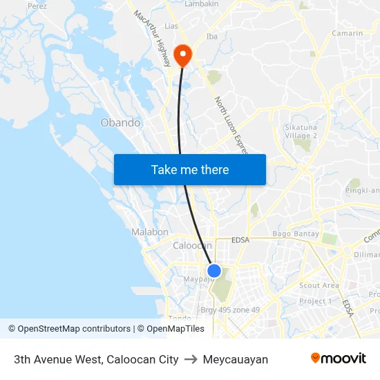 3th Avenue West, Caloocan City to Meycauayan map